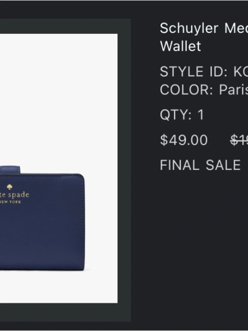 kate spade navy Schuyler Medium Wallet with Gold Logo